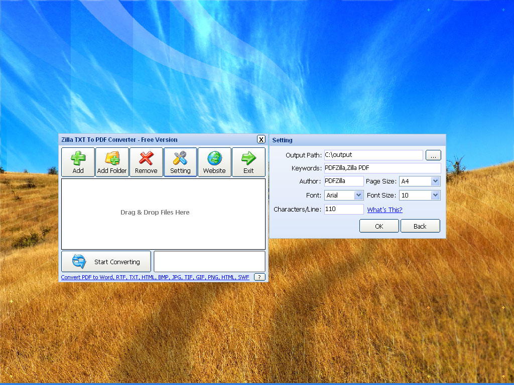 Windows 7 Zilla TXT To PDF Converter 1.0 full