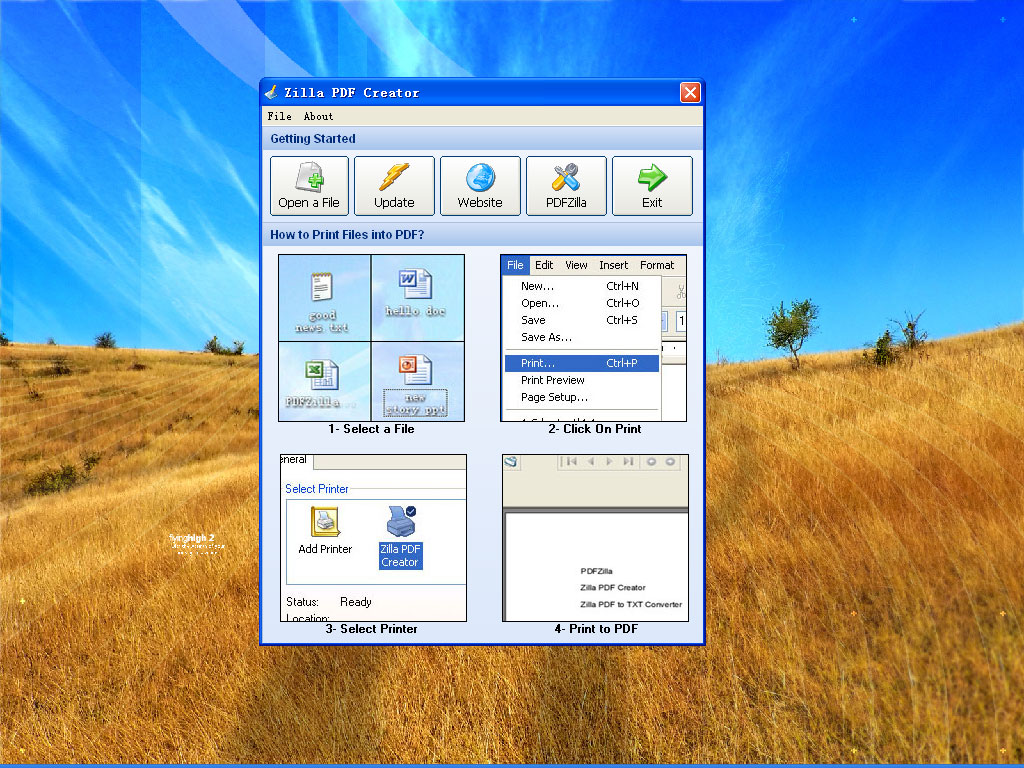 Windows 7 Zilla PDF Creator 1.0 full